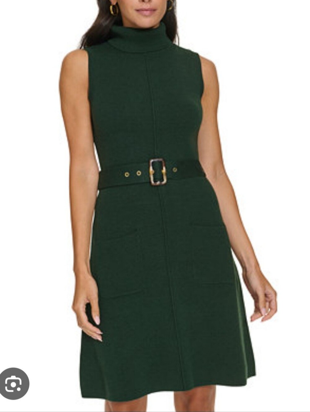 Jessica Howard Sleeveless Turtleneck Belted Sweater Dress - Dark Green S